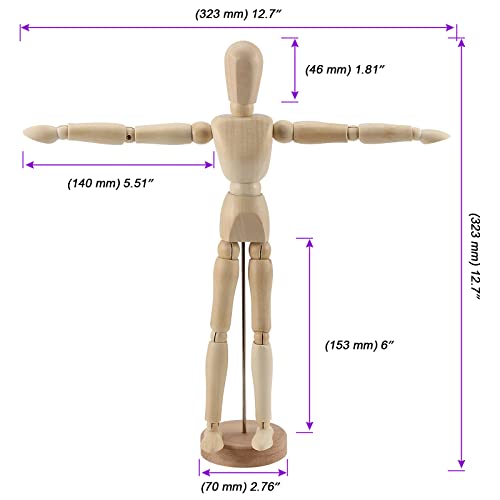 JOIKIT 4 Pack 12 Inch Wooden Artists Model, Wooden Art Mannequin Articulated Mannequin with Stand and Posable Body, Movable Wooden Manikin for JOIKIT