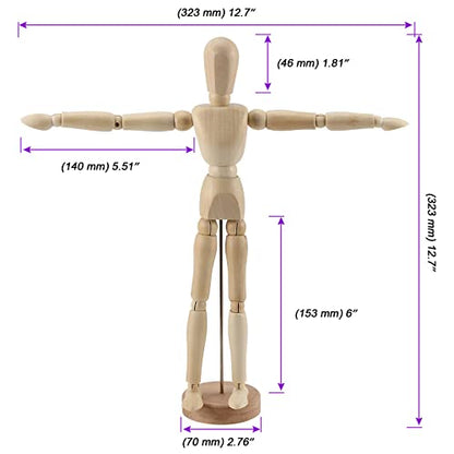 JOIKIT 4 Pack 12 Inch Wooden Artists Model, Wooden Art Mannequin Articulated Mannequin with Stand and Posable Body, Movable Wooden Manikin for
