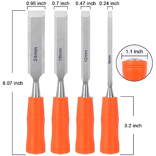 4 Piece Wood Chisel Sets Woodworking Tools Set, Wood Chisels for Woodworking with Steel Hammer End, Wood Tools Chisel Set Woodworking with Ergonomic MECHEER
