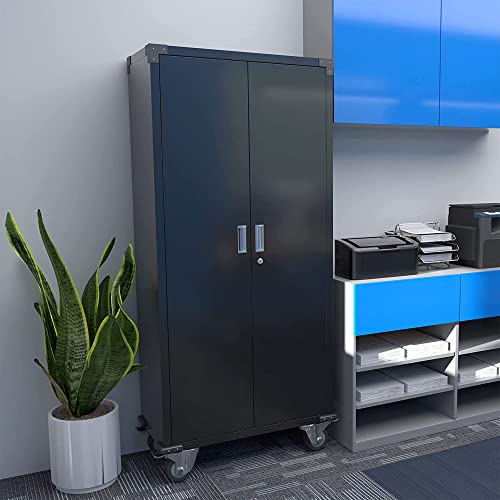 Aobabo Metal Garage Storage Cabinet with Wheels,72In High Lockable Steel Storage Cabinet for Garage Home Office Storage, Black Required-Assembly Aobabo