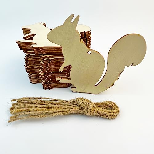 30 Pieces Unfinished Squirrel Wood Cut Out Squirrel Wood DIY Crafts Cutouts Blank Wooden Squirrel Shaped Hanging Ornaments with Hemp Ropes for Fall - WoodArtSupply