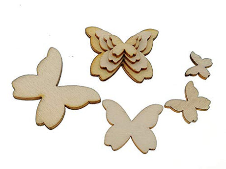 Kinteshun Natural Wood Unfinished Cutout Veneers Slices for Patchwork DIY Crafting Decoration(100pcs,Mixed Sizes,Butterfly Shape) Kinteshun