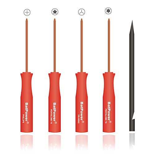 BatPower 5pcs MacBook Repair Tool Kit Precision P5 Pentalobe Screwdriver T5 Torx Tri Wing Phillips Screwdriver with S2 Steel for MacBook Pro Air with BatPower