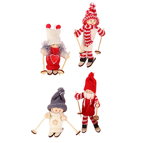 Yardenfun 4pcs Wooden Ski Doll Christmas Tree Decoration Wooden Farmhouse Hanging Crafts Ski Doll Ornament Christmas Tree Hanging Ornaments Yardenfun