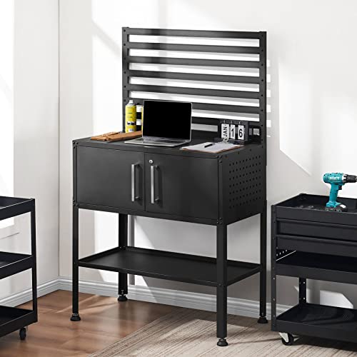 MCombo Metal Workbench for Garage, Adjustable Worktable with Storage Cabinet for Home Office, Basements, Workstation for Home Improvement Bench-81 MCombo