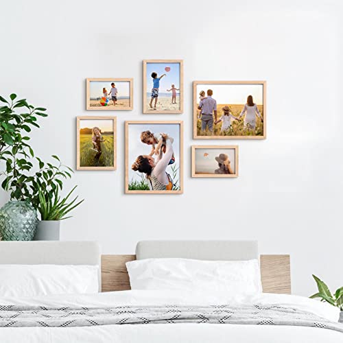 ATOBART 5x7 Picture Frame Made of Solid OAK Wood Covered by Real Glass,5x7 Natural Wood Photo Frame for Wall Mounting or Table Top Display,Set of 4 ATOBART