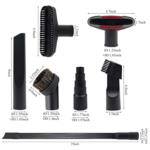 MZY LLC Set of 8 Vacuum Attachments for Shop Vac Accessories 1 7/8" to 1" Vacuum Hose Adapter 1 1/4" Vacuum Floor Brush 1 1/4" Vacuum Brush Flexible MZY LLC