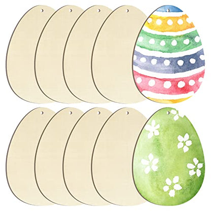 Large Size 7" Wooden Easter Ornaments to Paint, Egg Wooden DIY Blank Unfinished Round Wood Discs Ornament for Crafts Hanging Decorations(10PCS) - WoodArtSupply