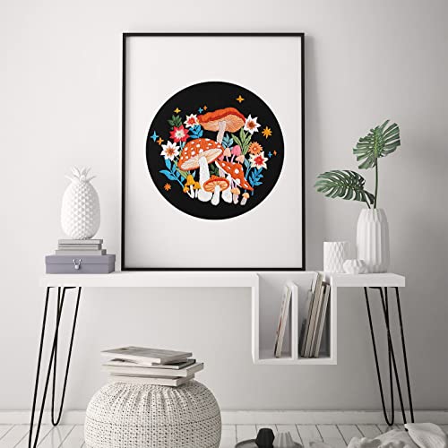 Louise Maelys Mushroom Embroidery Kits for Beginners with Art Night Pattern,Adults Starter Cross Stitch Kit DIY Needlepoint Kits Louise Maelys