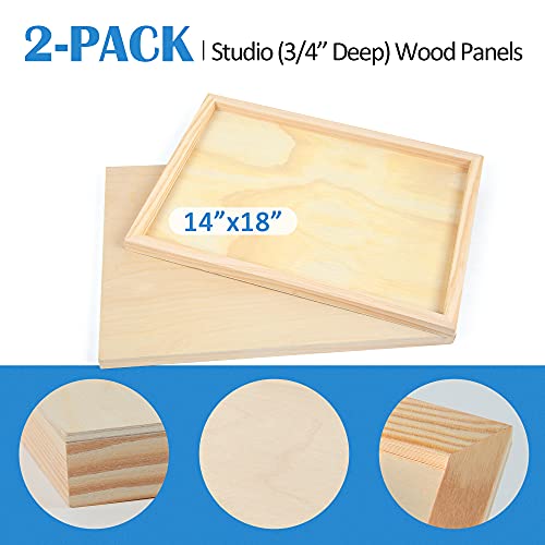 Unfinished Birch Wood Canvas Panels Kit, Falling in Art 2 Pack of 14x18’’ Studio 3/4’’ Deep Cradle Boards for Pouring Art, Crafts, Painting, and More