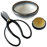 Wazakura Made in Japan Ikebana Floral Arrangement Kit. Koryu Scissors, Brass Kenzan, Minoyaki White & Blue Ceramic Flower Vase (Koryu, White & Blue Wazakura