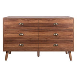 JOZZBY 6 Drawer Dresser with Metal Handle for Bedroom, Mid-Century, Modern Walnut Wood Dresser Chest of Drawers for Living Room, Hallway JOZZBY
