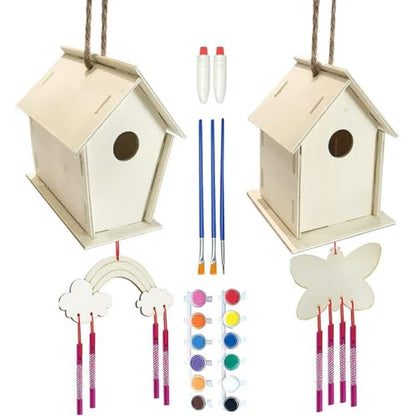 SEWACC 1 Set House Lanyard Wind Chime Kit Kids Craft Wind Chime Ornament Wind Chime Pendant Unfinished Arts Kits Decorate Child Wood Pigment - WoodArtSupply