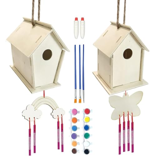 SEWACC 1 Set House Lanyard Wind Chime Kit Kids Craft Wind Chime Ornament Wind Chime Pendant Unfinished Arts Kits Decorate Child Wood Pigment - WoodArtSupply