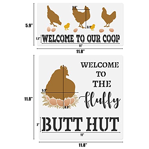 Hen Chicken Farmhouse Stencils, 4 Pcs Farm Eggs Hen Chicken Farmhouse Rustic Farmhouse Reusable Stencil for Painting on Wood Fabric Wall Furniture CODOHI