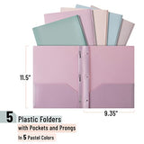 Mr. Pen- Plastic Folders with Pockets and Prong, 5 Pack, Muted Pastel Colors, Pocket Folders, File Fasteners, 2 Folder, Two Mr. Pen