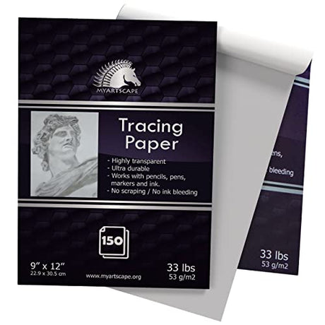 MyArtscape Tracing Paper Pad - 33lb - 9" x 12" - 150 Transparent Sheets - Artist Quality - High Transparency - Professional Art Supplies MyArtscape
