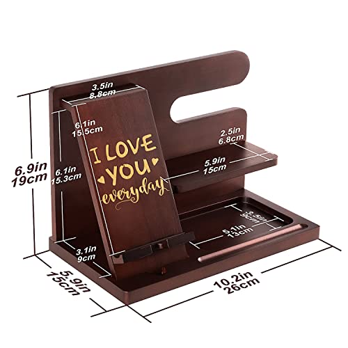 Personalized Wood Phone Docking Station for Husband Boyfriend - I Love You Everyday - Key Holder Wallet Stand Watch Organizer Men Gift Anniversary - WoodArtSupply