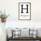 Framed Wooden Family Name Sign Personalized Wood Monogram Choose from Four Sizes (12" x 18", Weathered Grey Frame, White Background) MRC Wood Products