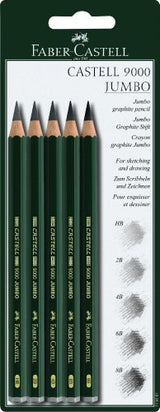 Faber-Castell 5 Piece Quality Castell 9000 Jumbo Graphite Pencils Blister Card Set, Including HB, 2B, 4B, 6B and 8B (119397) Faber-Castell