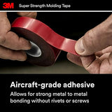 3M Super-Strength Molding Tape, 1/2 in x 15 ft, High Strength Double-Sided Adhesive, Permanently Attaches Side Moldings, Trim and Emblems to Interior 3M