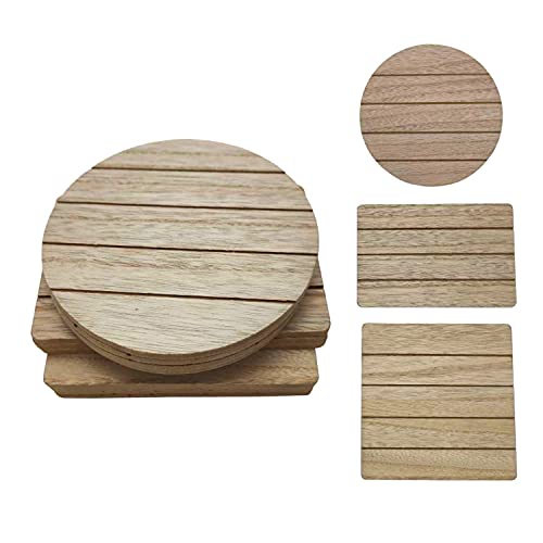 Unfinished Wood Planks for Crafts - Assortment of 5.5" Round, 5.5" Square and 6"x4" Rectangle/Reversible Wooden Shapes for Crafts, Wood Slices with