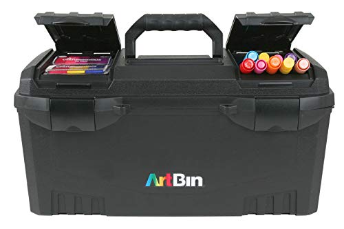 ArtBin 6918AB Twin Top 17 inch Supply Box, Portable Art & Craft Supply Organizer with Handle, [1] Plastic Storage Case, Black ArtBin