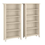 Salinas Antique White 5-Shelf Bookcase Set - Elegant Storage Solution for Any Room Bush Furniture