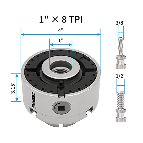 DEEFIINE 4 Inch Wood Lathe Chuck Set 1" x 8 tpi thread, Nickel Plated Self Centering 4 Jaw Wood Turning Chuck set(5PCS jaws) - WoodArtSupply