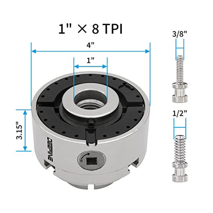 DEEFIINE 4 Inch Wood Lathe Chuck Set 1" x 8 tpi thread, Nickel Plated Self Centering 4 Jaw Wood Turning Chuck set(5PCS jaws) - WoodArtSupply