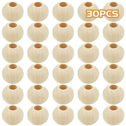 30pcs 25mm Unfinished Natural Wood Beads Large Hole Round Wooden Beads Wood Loose Spacer Beads Jewelry Making Accessory for DIY Crafts Garland - WoodArtSupply