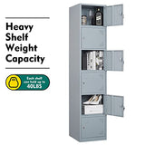 Yizosh Metal Locker with 6 Doors, Tall Steel Storage Lockers for Employees - 71" Locker Storage Cabinets for School, Gym, Home, Office, Garage (Grey) Yizosh