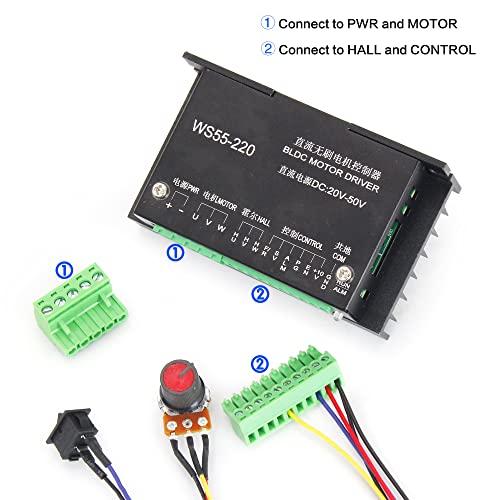 RATTMMOTOR CNC Brushless Spindle Motor Kit, 48VDC 500W Spindle Motor Air Cooled ER11, 12000RPM, 0.6N.m, 55MM+BLDC Driver Motor Speed Controller 600W RATTMMOTOR