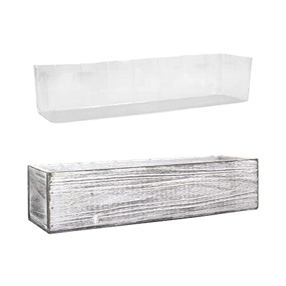 CYS EXCEL White Wooden Planter Box (17"x5" H:4") with Removable Plastic Liner | Multiple Colors Rustic Rectangle Indoor Decorative Box