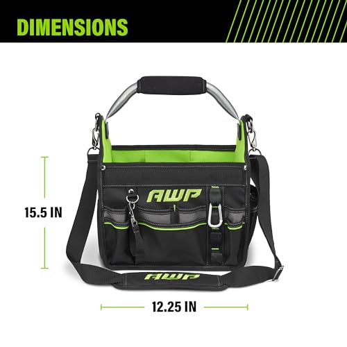AWP 12 Inch Pro Tool Tote with Rotating Handle for Easy Tool Access, Water-Resistant Construction AWP