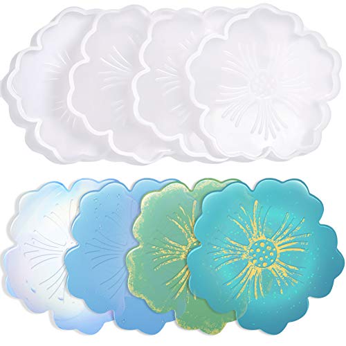 Silicone Coaster Molds, CCOZN 4 PCS Flower Silicone Coaster Molds Coaster for Epoxy Resin Agate Coaster Cup Mat Molds for Resin Casting Silicone - WoodArtSupply