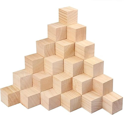 Wooden Cubes 50pcs Unfinished Wood Blocks Set 1 inch Natural Wood Square Blocks for Painting, Gluing or Writing, Perfect for DIY Projects, - WoodArtSupply