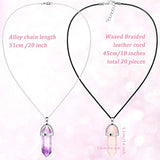 20 Pieces Hexagonal Crystal Necklaces Bullet Shape Gemstone Pendant Necklaces Quartz Stone Chain Necklaces with 20 Inch Chain and 18 Inch Leather Hicarer