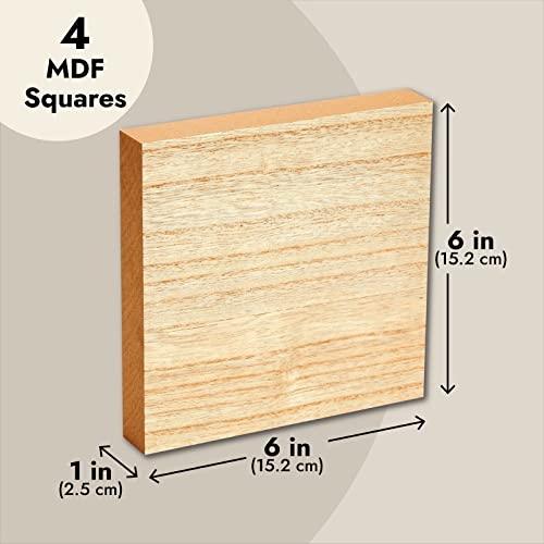 Unfinished MDF Wood Squares for Crafts, Wooden Blocks, 1 Inch Thick (6x6 in, 4 Pack) Bright Creations