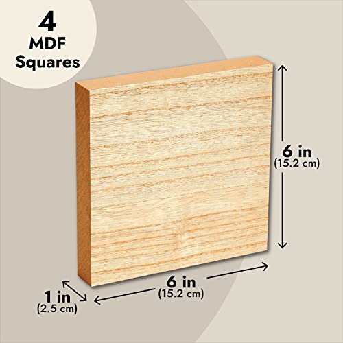 Unfinished MDF Wood Squares for Crafts, Wooden Blocks, 1 Inch Thick (6x6 in, 4 Pack)