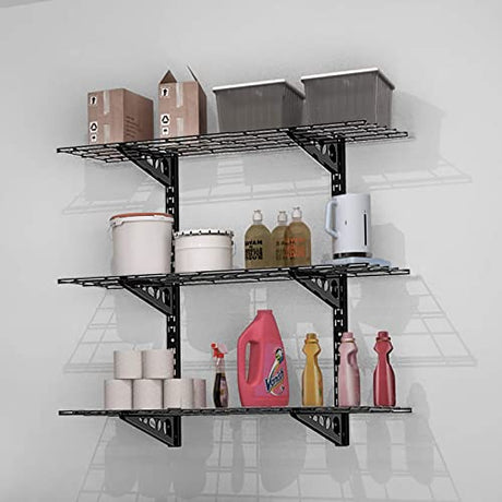 Fleximounts 3-Tier 1x3ft Garage Storage Wall Shelving 12-inch-by-36-inch per Shelf Height Adjustable Floating Shelves (Black) Fleximounts