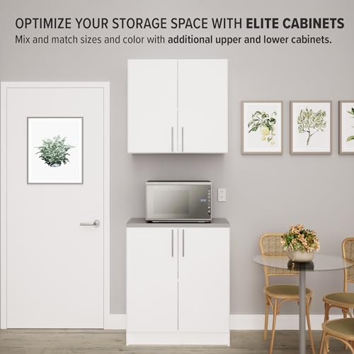 Prepac Elite 32" Storage Cabinet, White Storage Cabinet, Base Cabinet, Bathroom Cabinet with 1 Adjustable Shelf 18" D x 32" W x 36" H, WEB-3216