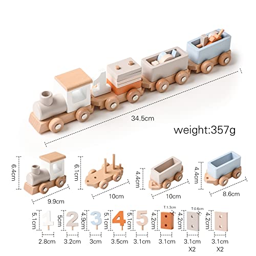 Samonyed Montessori Stacking Toys for Toddlers 1-5 Wooden Train Set for Babies Wood Train Toys Classic Wooden Cars with Numbers and Blocks for Boys Samonyed