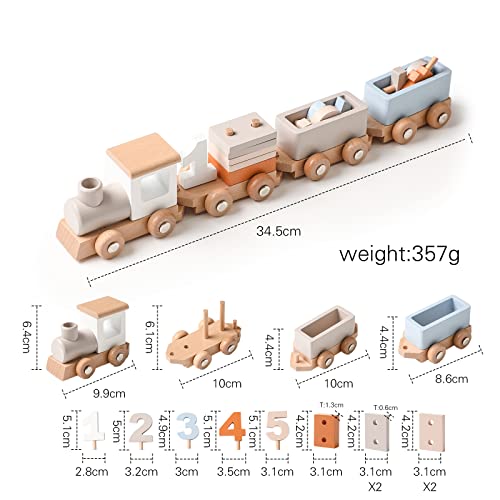 Samonyed Montessori Stacking Toys for Toddlers 1-5 Wooden Train Set for Babies Wood Train Toys Classic Wooden Cars with Numbers and Blocks for Boys