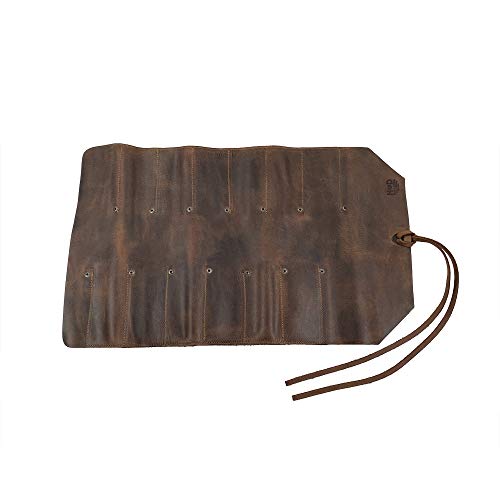 Hide & Drink, Big Tool Roll-Up Bag with 12 Slots, Workshop Storage, Woodworking Tools Organizer, Rustic Case, Full Grain Leather, Handmade, Bourbon Hide & Drink