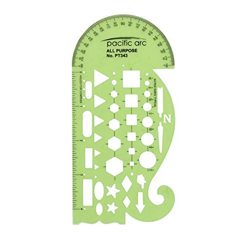 Pacific Arc All Purpose Template Guide, Featuring A Protractor, 4 Inch Ruler, French Curves, and Standard Shapes - WoodArtSupply