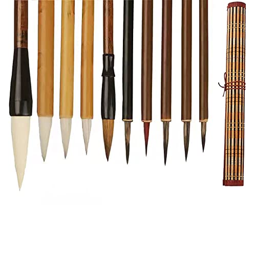 DIUDIU CAT Chinese Brush,Chinese Art Brush Set,Kanji Japanese Sumi for Writing Drawing, One Set of 10 Brushes (with Brush Bag) DIUDIU CAT