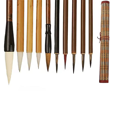 DIUDIU CAT Chinese Brush,Chinese Art Brush Set,Kanji Japanese Sumi for Writing Drawing, One Set of 10 Brushes (with Brush Bag) DIUDIU CAT