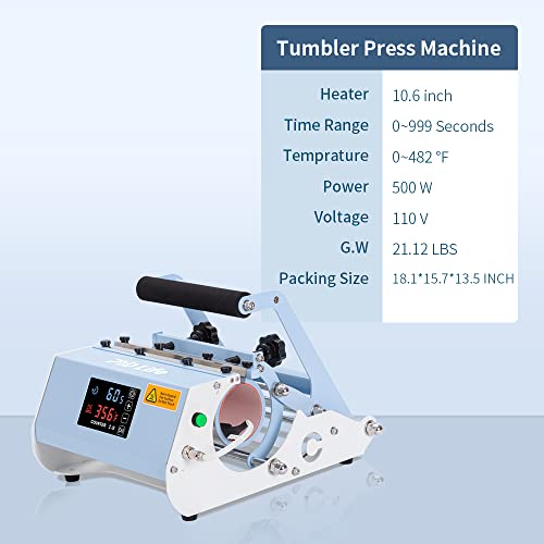 PYD Life 110 V Tumbler Heat Press Machine Light Blue Mug Press Machine Touch Screen for 30 OZ 20 OZ 16 OZ 12 OZ Straight Sublimation Blanks Skinny - WoodArtSupply