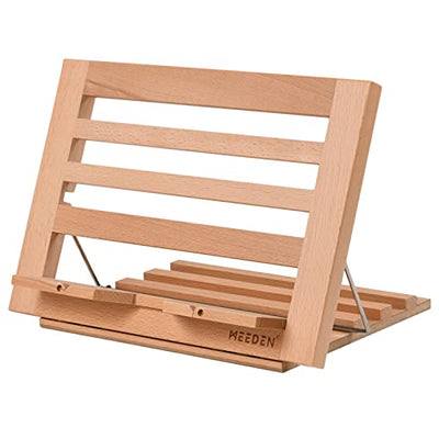 MEEDEN Book Stand for Reading, Book Holders for Reading Hands Free, Adjustable Solid Wood Cookbook Stand,Textbook Stand with Page Holder Clips,Holds